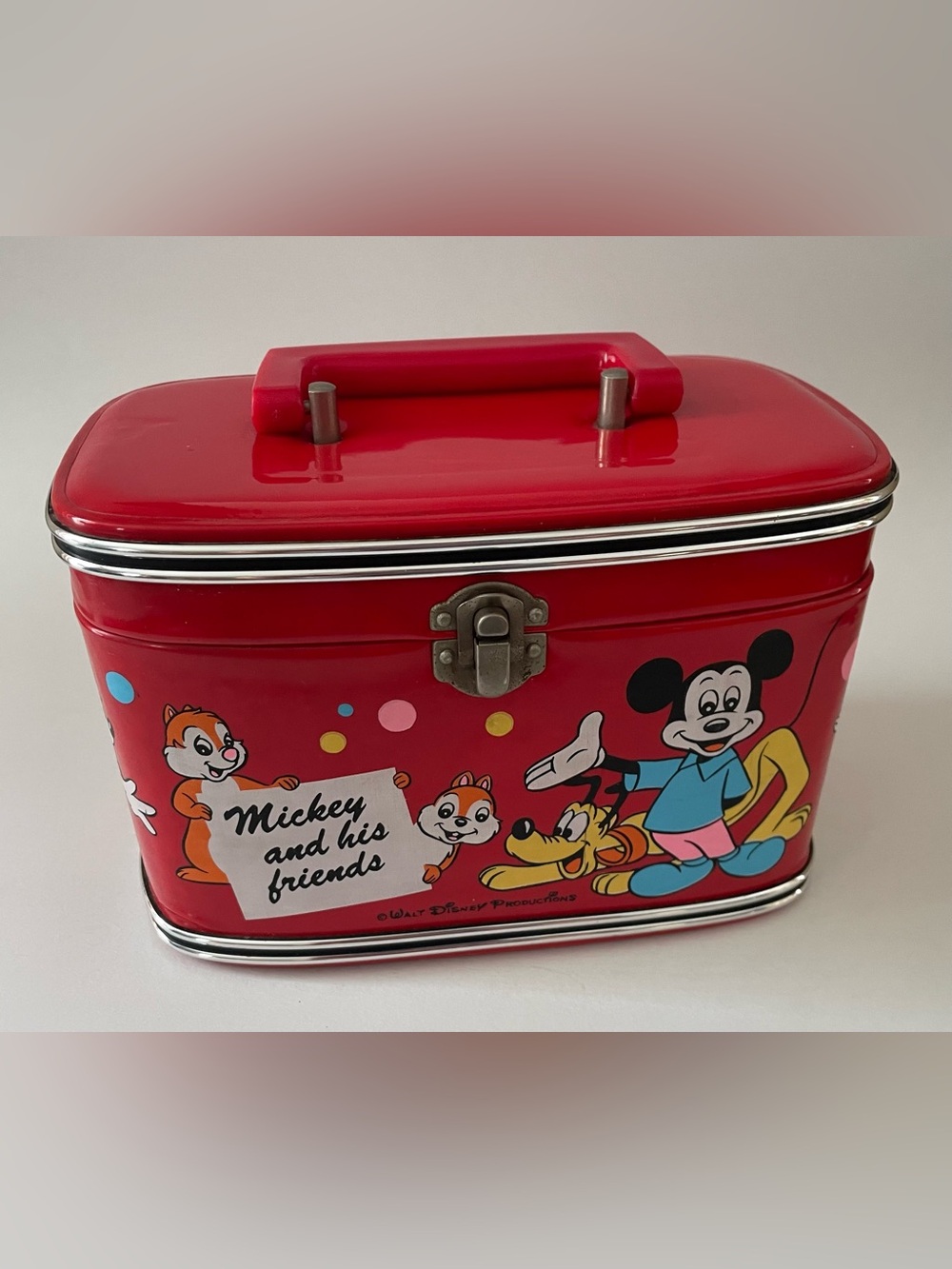 Vintage Disney Red Mickey Mouse and Friends Mini Train Case